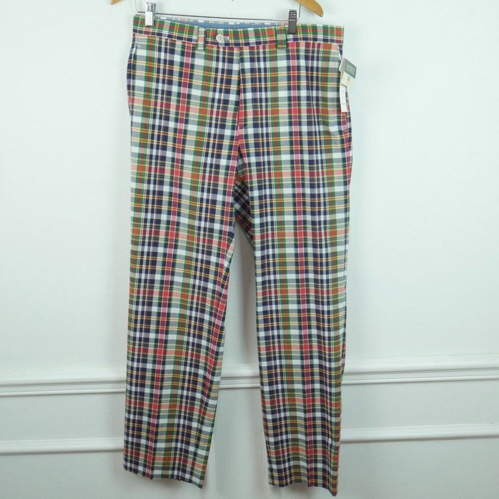 Lauren Ralph Lauren Flat Front Pants 34 x 32 Plaid Madras Golf Preppy Chino NWT